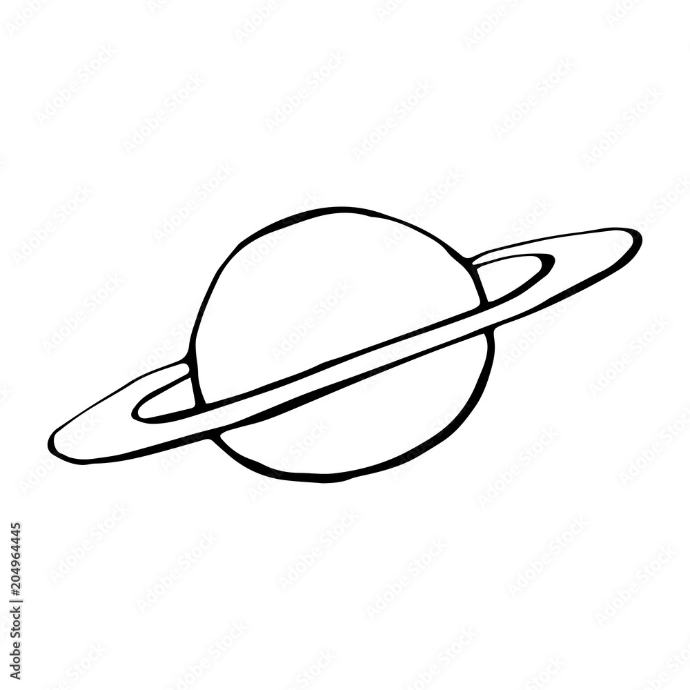 Black and white Saturn vector icon. Hand drawn style. Black and white Saturn vector icon. Hand drawn style.
