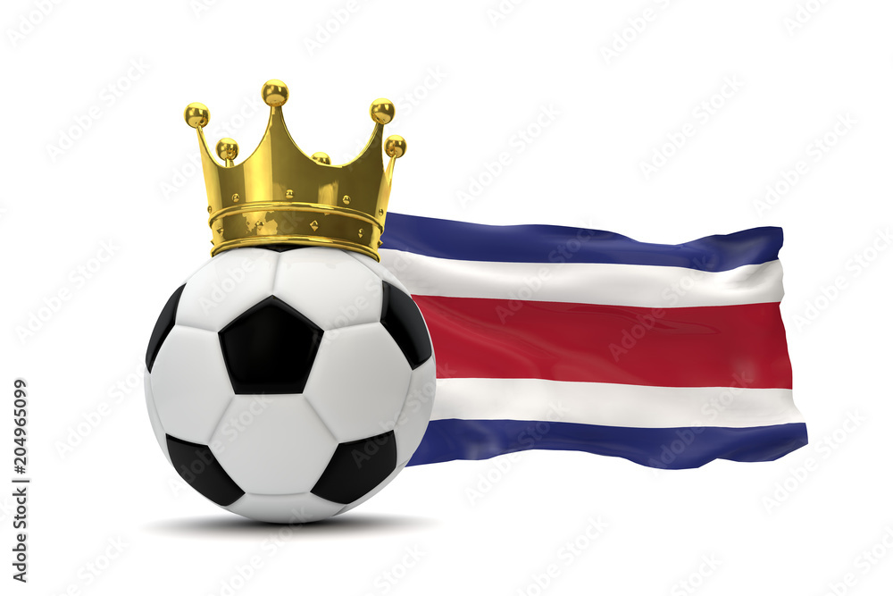 Naklejka premium Costa Rica flag and soccer ball with gold crown. 3D Rendering