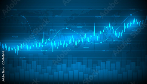 Economic graph with diagrams on the stock market, for business and financial concepts and reports.Abstract blue vector background.