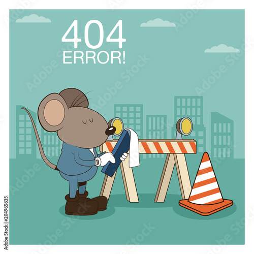 Error 404 nothing found banner with worker mouses under construction cartoons vector illustration graphic design