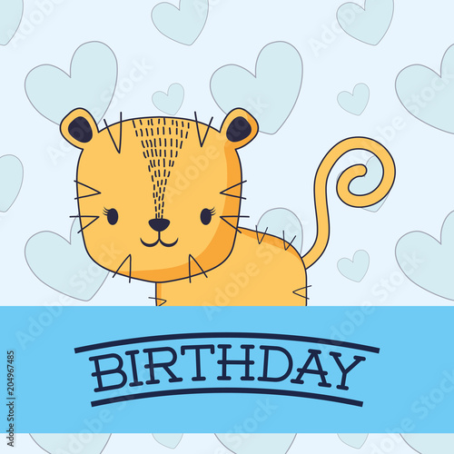 Happy birthday design with cute tiger over blue background, colorful design. vector illustration