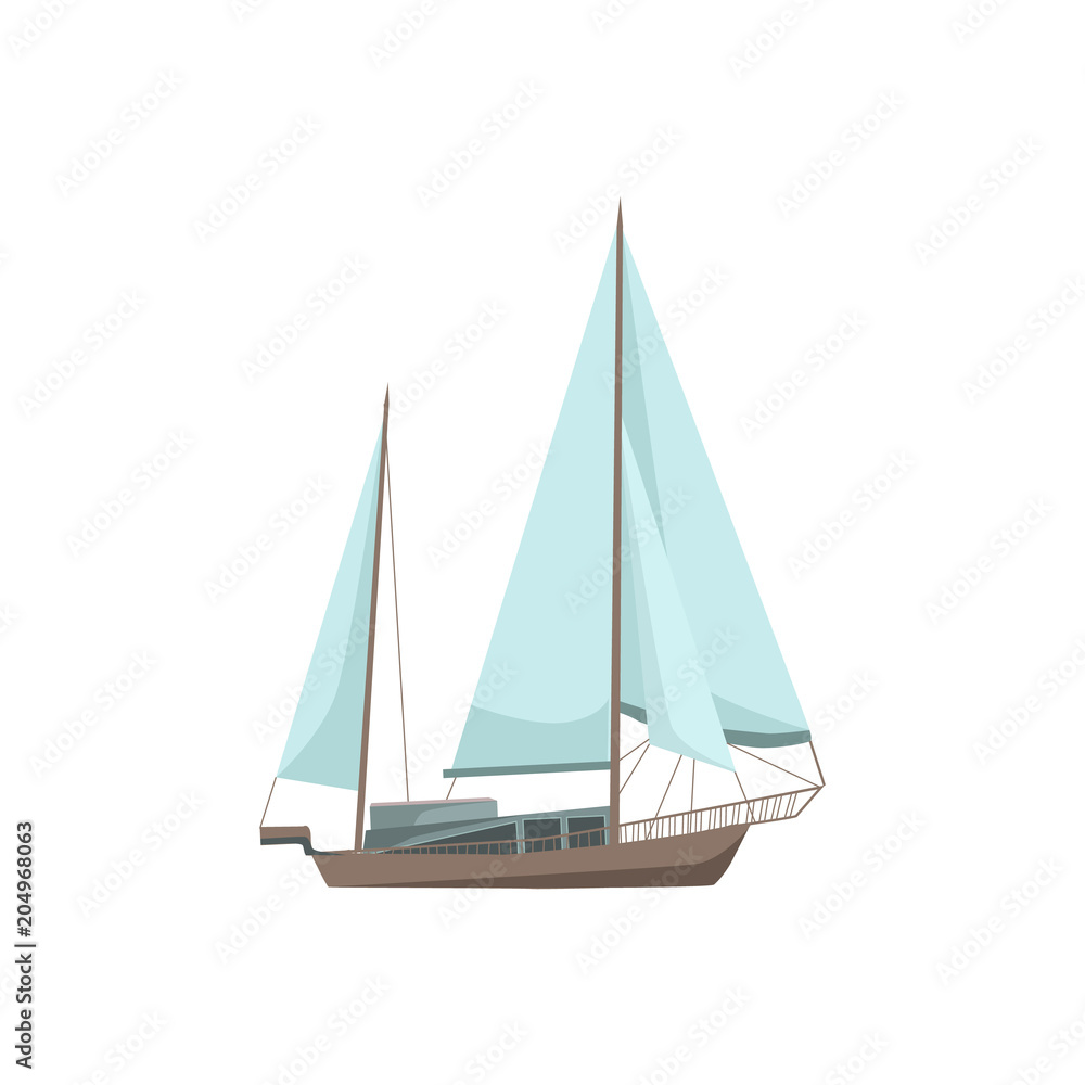 Sailor boat in flat style isolated on white background. Vector illustration.
