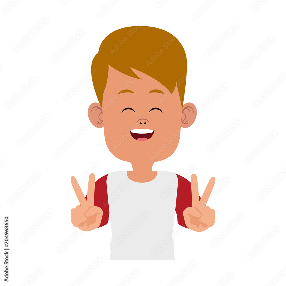Cute boy doing peace symbol with hands vector illustration graphic design Cute boy doing peace symbol with hands vector illustration graphic design
