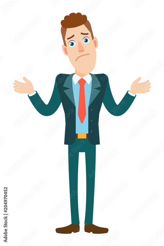 I don't know. Businessman shrugging his shoulders I don't know. Businessman shrugging his shoulders