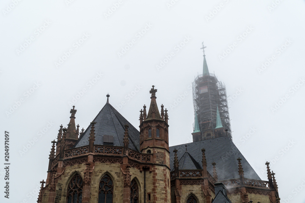 Church in fog