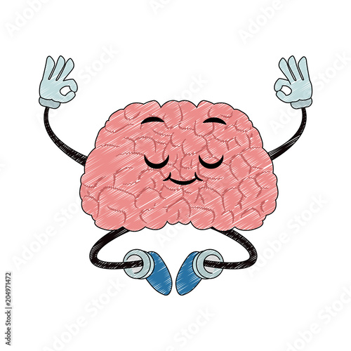 Funny brain cartoon doing yoga vector illustration graphic design