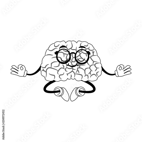 Funny brain cartoon doing yoga vector illustration graphic design
