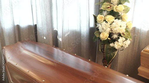 Close up, coffin in funeral home