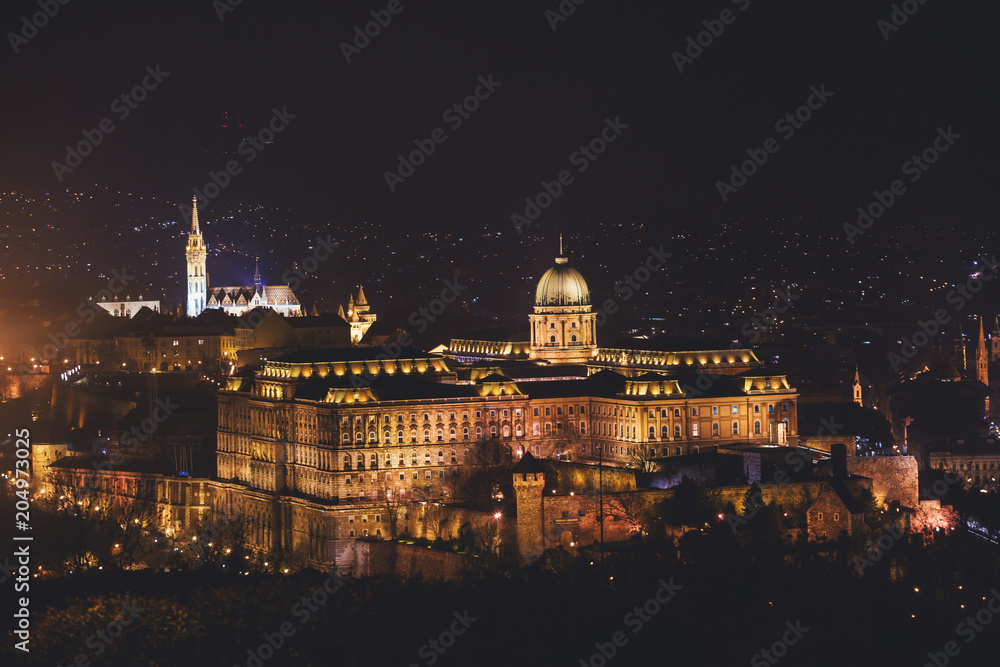 Night view of Buda Castle, the historical castle and palace complex of the Hungarian kings in Budapest, Hungary
