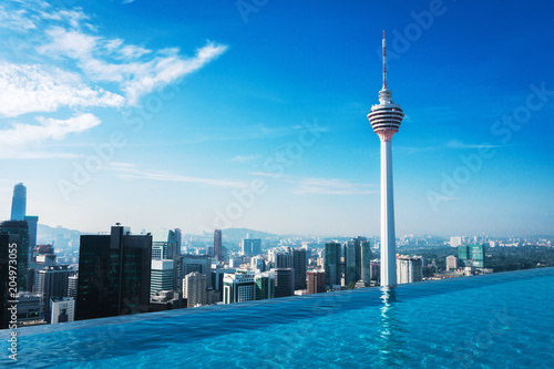 Photography Swimming pool on rooftop with beautiful city view Kuala lumpur, Malaysia
