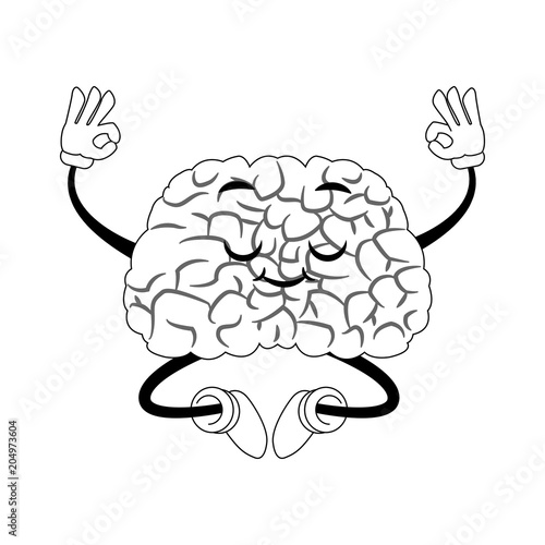 Funny brain cartoon doing yoga vector illustration graphic design