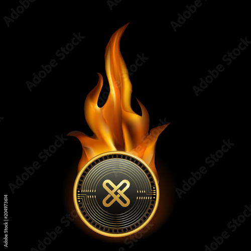 GXChain Cryptocurrency Coin On Fire Background photo