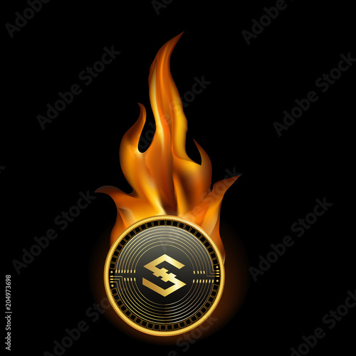 IOStoken Cryptocurrency Coin On Fire Background
