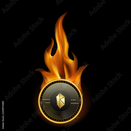 Kyber Network Cryptocurrency Coin On Fire Background