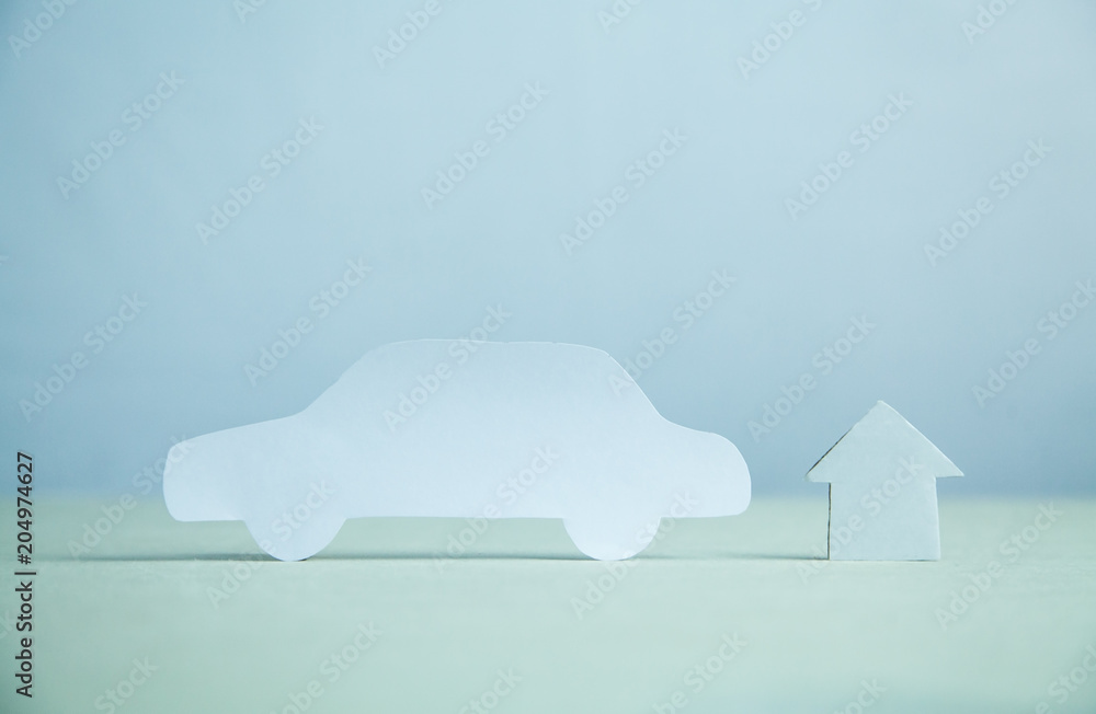 Paper house with car. Business concept Paper house with car. Business concept