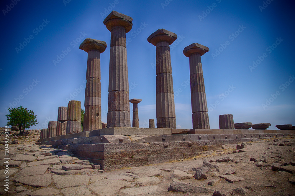 Doric columns of the ancient Greek Temple of Athena Stock Photo | Adobe ...