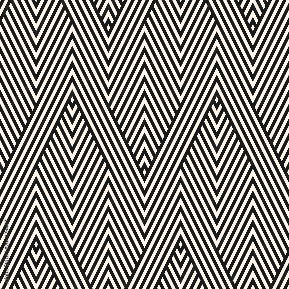 Vector geometric seamless pattern. Modern zigzag lines texture. Abstract black and white stripes background, chevron. Simple geometry graphic design. Hipster fashion monochrome ornament. Repeat tiles Vector geometric seamless pattern. Modern zigzag lines texture. Abstract black and white stripes background, chevron. Simple geometry graphic design. Hipster fashion monochrome ornament. Repeat tiles