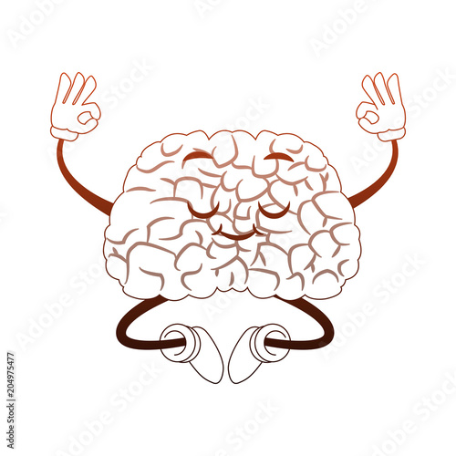Funny brain cartoon doing yoga vector illustration graphic design