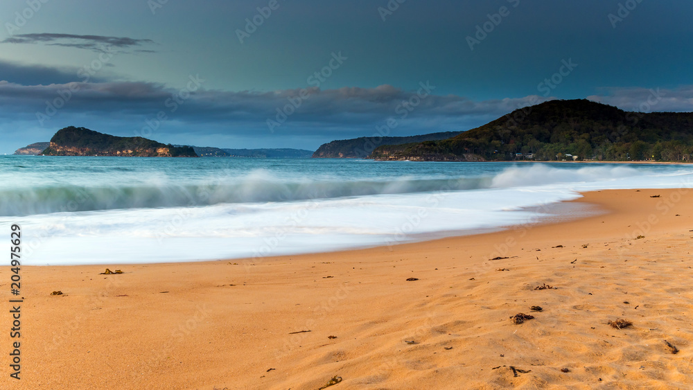 Fototapeta premium Sunrise Seascape with Clouds and Beach