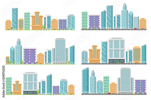 Horizontal seamless urban landscapes with various buildings