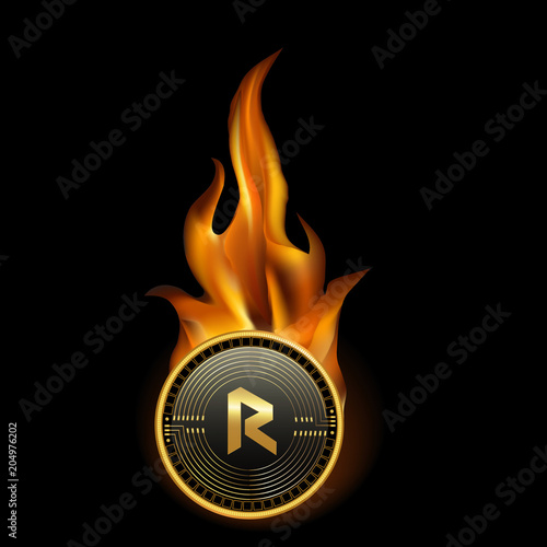 Revain Cryptocurrency Coin On Fire Background