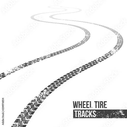 Creative vector illustration of wheel tire tracks. Winding trace art design. Abstract concept graphic ink element. Silhouette pattern