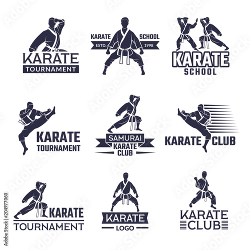 Sport labels set for fighting club. Karate and martial arts
