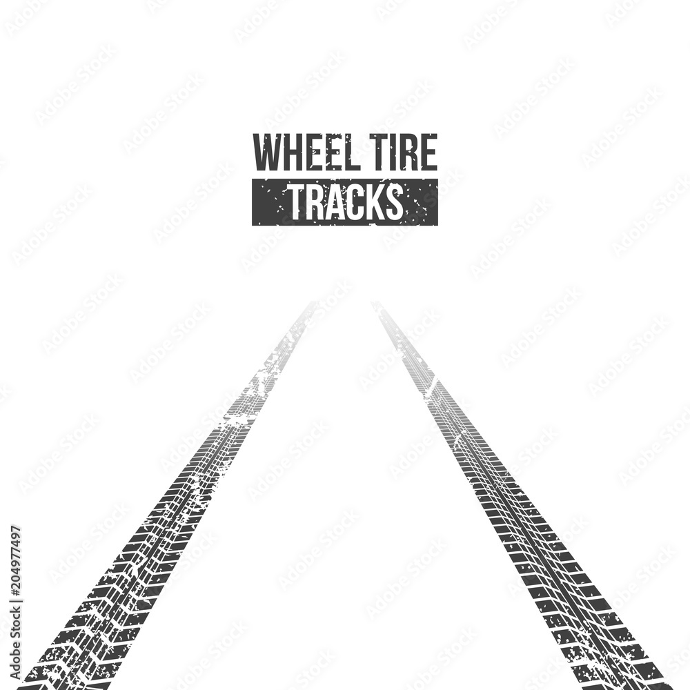 Creative vector illustration of wheel tire tracks. Winding trace art design. Abstract concept graphic ink element. Silhouette pattern