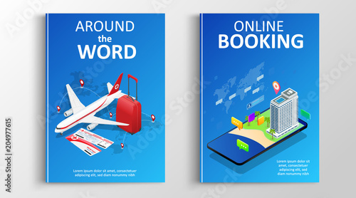 Brochure or flaer travel and online bookung concept. Travel template of flyear, magazines, posters, book cover, banners. Summer vacation. Planning trip. Use in corporate report, presentation, website. photo