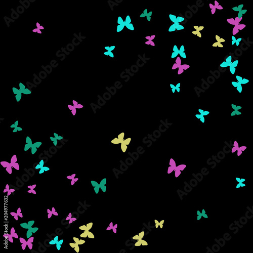 Summer Background with Colorful Butterflies. Simple Feminine Pattern for Card, Invitation, Print. Trendy Decoration with Beautiful Butterfly Silhouettes. Vector Background with Moth