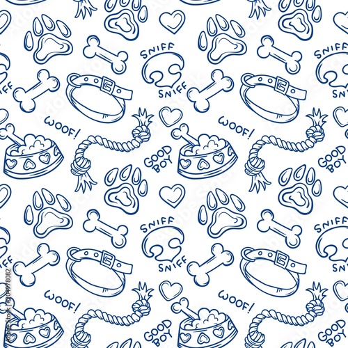 Dogs Stuff, doodle seamless pattern