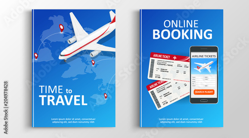 Brochure or flaer travel and online bookung concept. Travel template of flyear, magazines, posters, book cover, banners. Summer vacation. Planning trip. Use in corporate report, presentation, website.