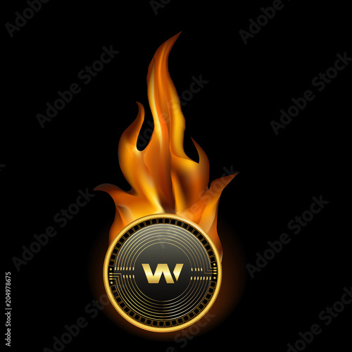 Wax Cryptocurrency Coin On Fire Background
