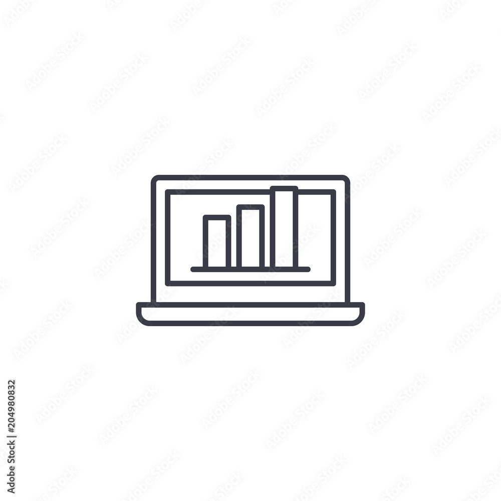 Bar graph linear icon concept. Bar graph line vector sign, symbol, illustration. Bar graph linear icon concept. Bar graph line vector sign, symbol, illustration.