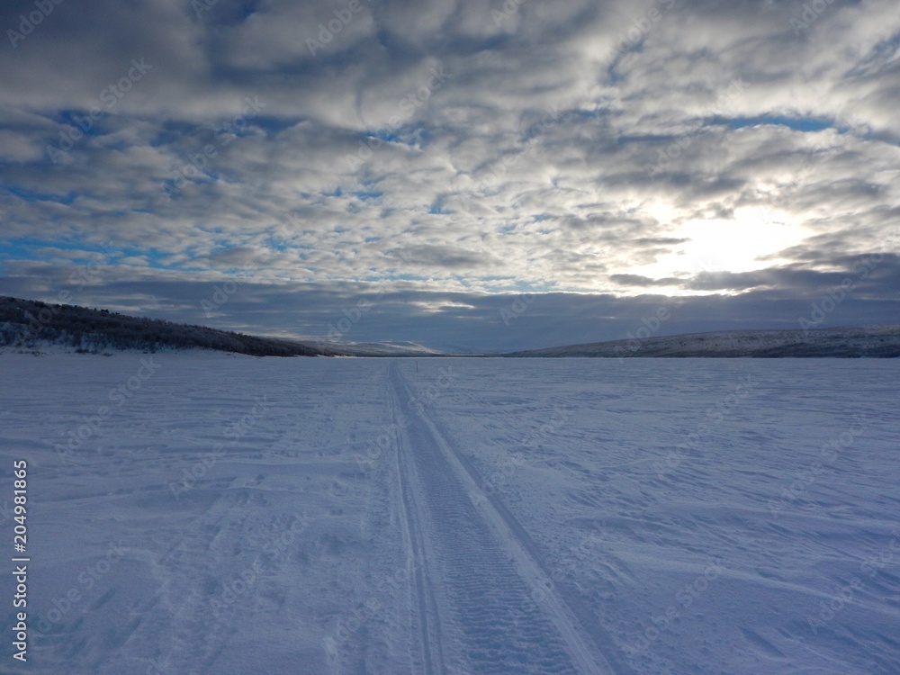 crosscountry skiing in northern lapland beautiful nature crosscountry skiing in northern lapland beautiful nature