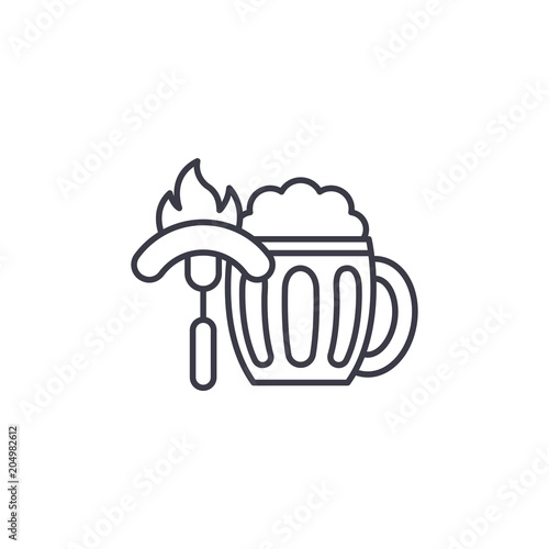 Beer sausages linear icon concept. Beer sausages line vector sign, symbol, illustration.