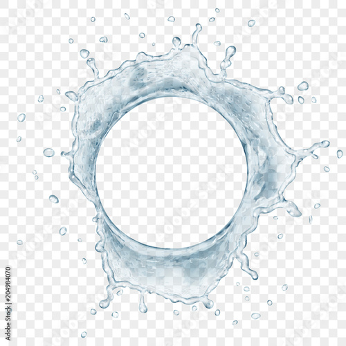 Top view of translucent water crown with drops in gray colors, isolated on transparent background. Transparency only in vector file