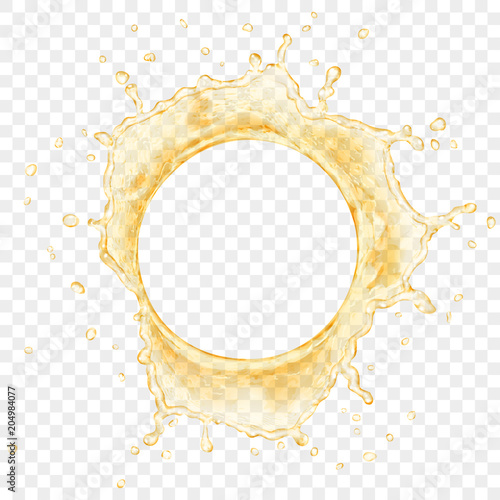 Top view of translucent water crown with drops in yellow colors, isolated on transparent background. Transparency only in vector file