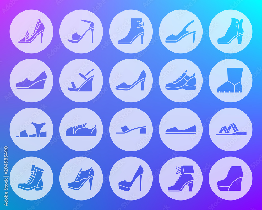Shoes shape carved flat icons vector set Shoes shape carved flat icons vector set