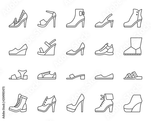 Shoes simple black line icons vector set