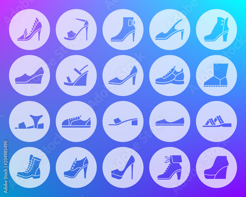 Shoes shape carved flat icons vector set
