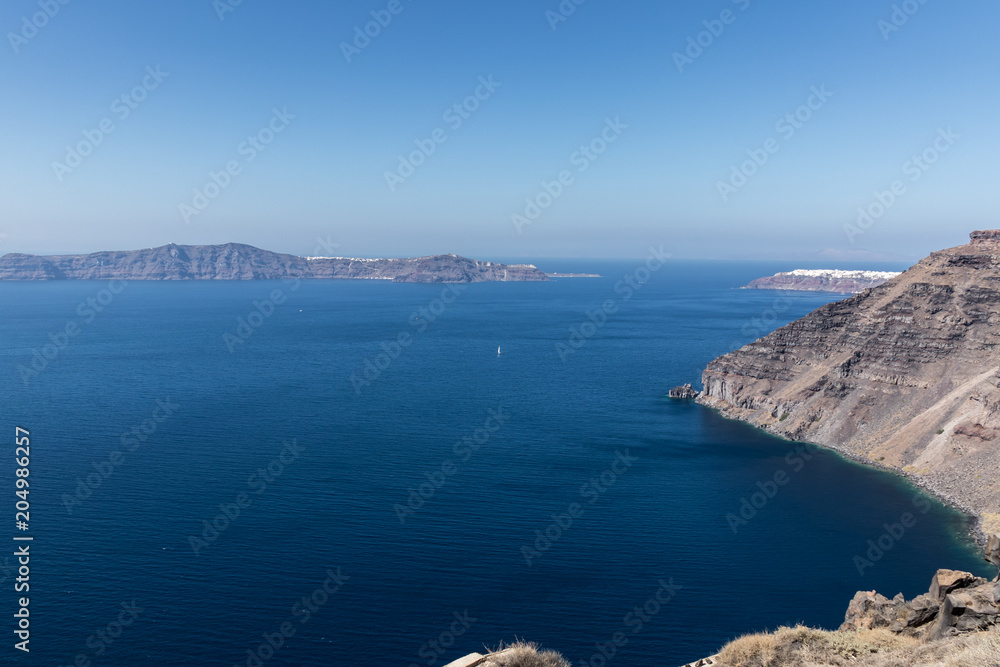 view of Santorini caldera in Greece from the coast