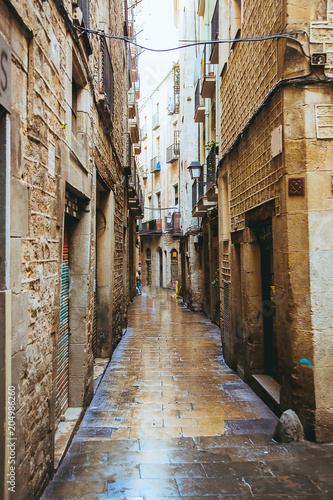 Photography Old Water fountain and historical buildings in Placa Reial (Royal Plaza), a sq