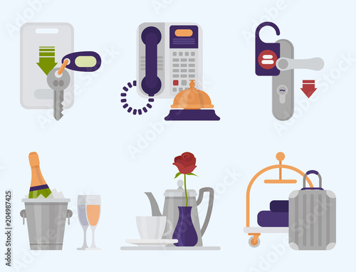 Hotel workers vector personal professional service man and woman job objects hostel manager illustration.