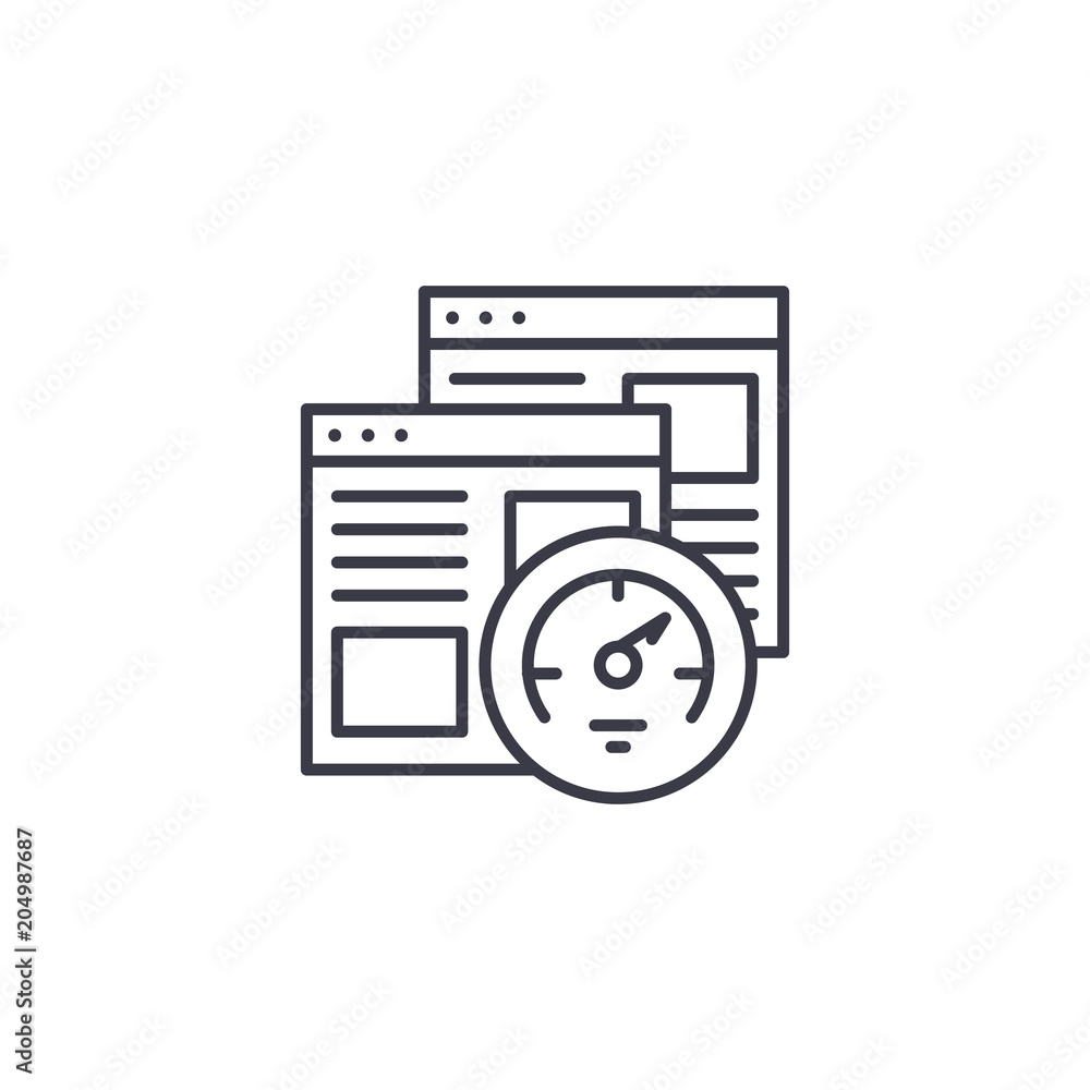 Browser speed test linear icon concept. Browser speed test line vector sign, symbol, illustration. Browser speed test linear icon concept. Browser speed test line vector sign, symbol, illustration.