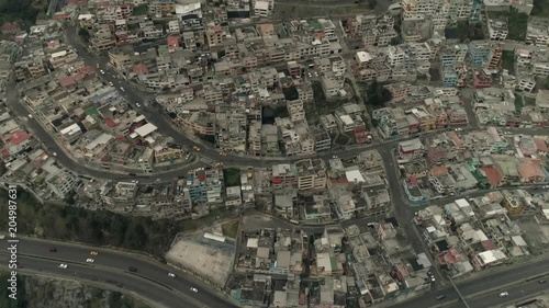 Flying over the city of Quito, Ecuador