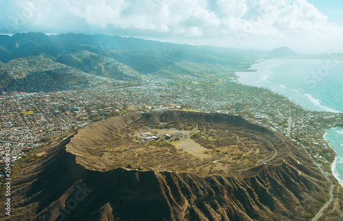 Absolutely amazing aerial view on the Hawaii island with a Diamond head crater