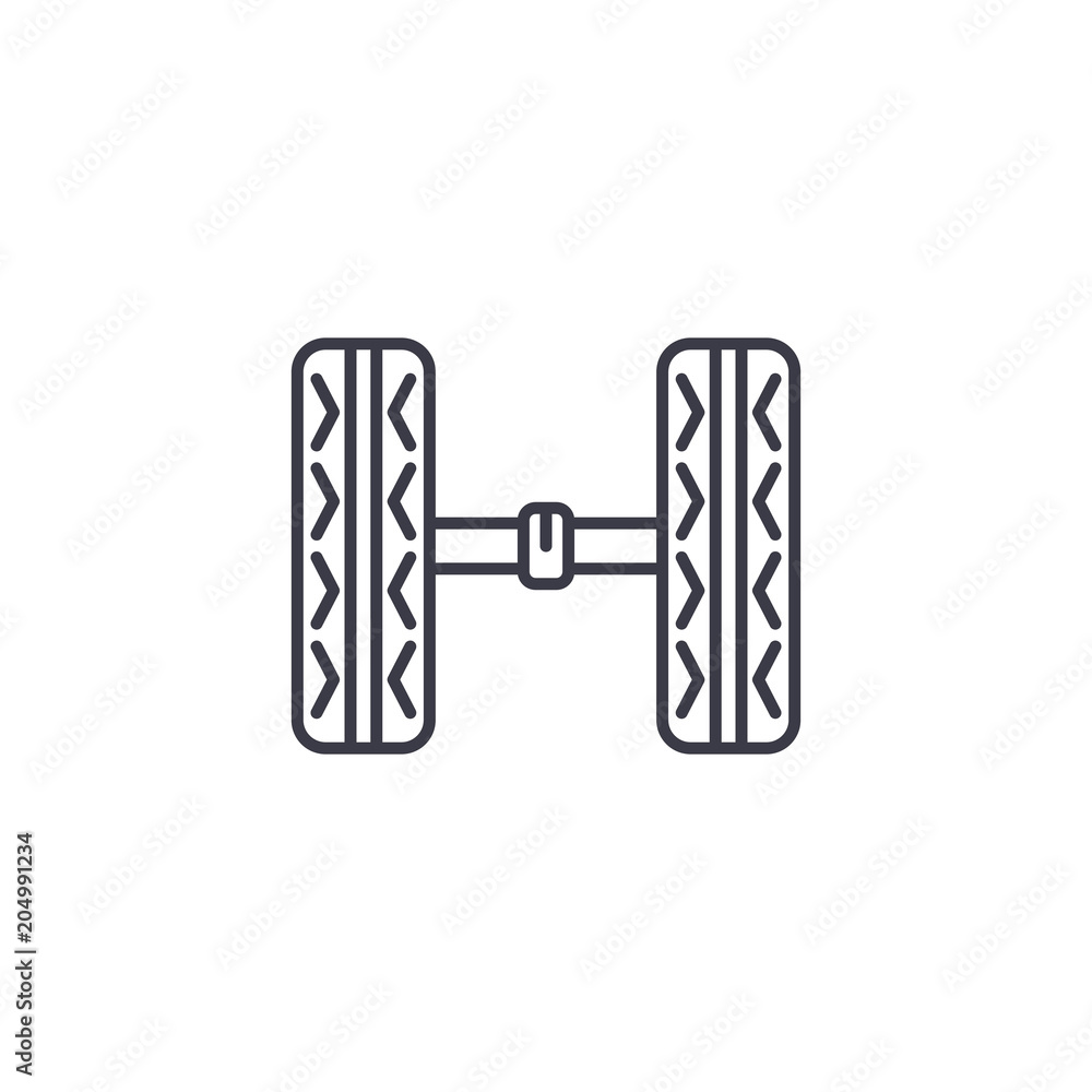 Car chassis linear icon concept. Car chassis line vector sign, symbol, illustration. Car chassis linear icon concept. Car chassis line vector sign, symbol, illustration.
