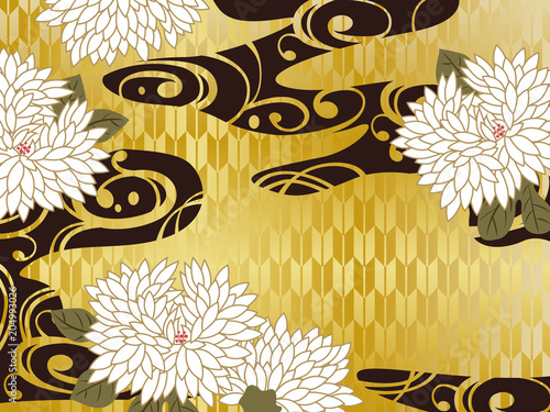 花と金と波の和柄の背景素材stock Vector Adobe Stock 花と金と波の和柄の背景素材stock Vector Adobe Stock