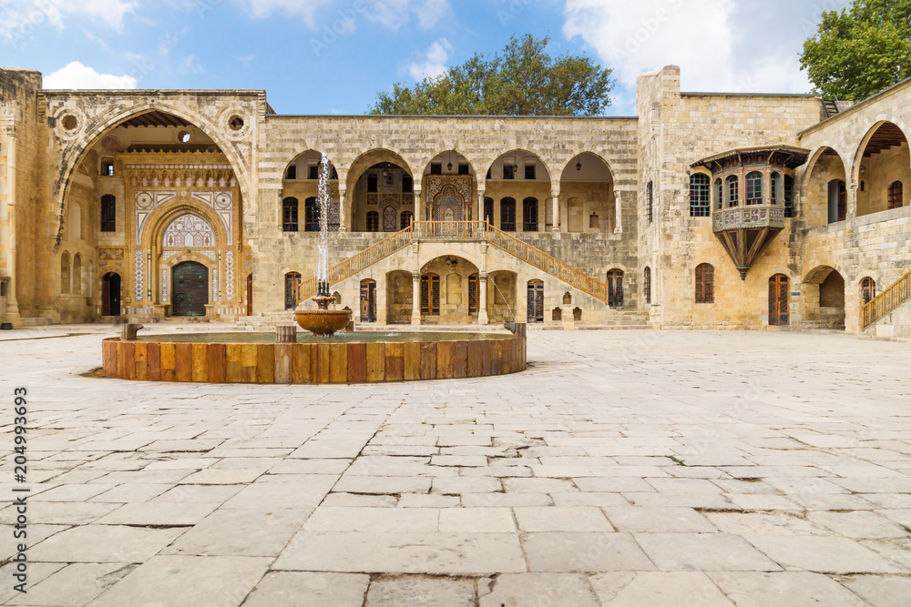 Courtyard with fountain at Emir Bachir Chahabi Palace Beit ed-Dine in mount Lebanon Middle east, Lebanon